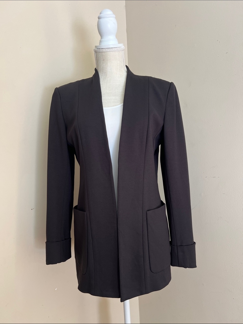 Theory Black Open-Front Collarless Blazer Size:10